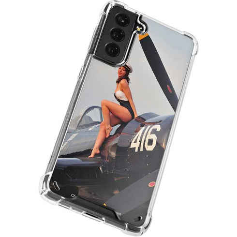 1940s Navy Pin-Up Girl On Corsair Fighter Plane Galaxy S21 5G Clear Case